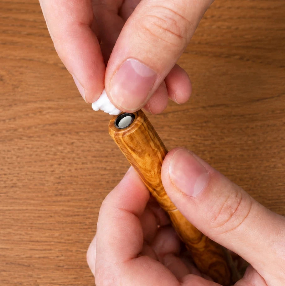 A quiet breath through the Lio wooden inhaler